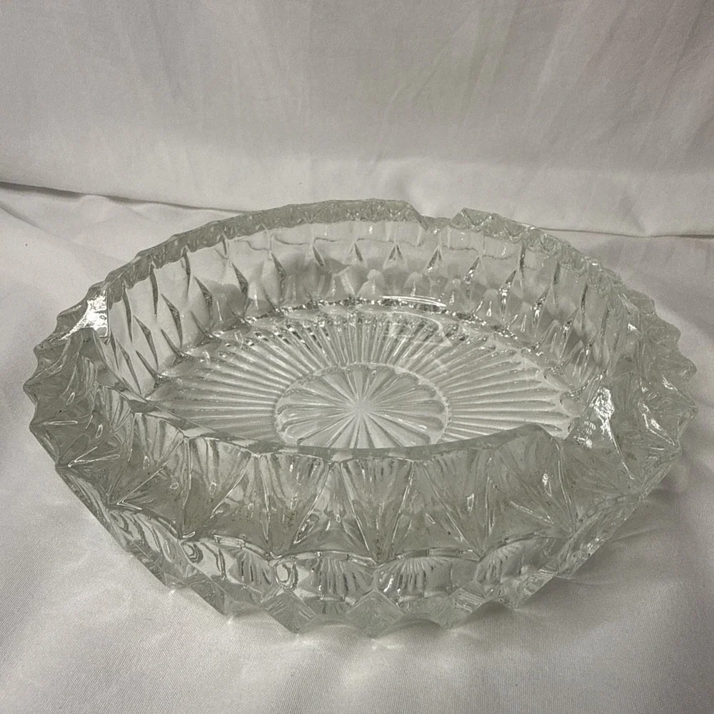 Vintage Heavy Crystal Clear Cut Glass Cigar Cigarette Ashtray Made in Italy
